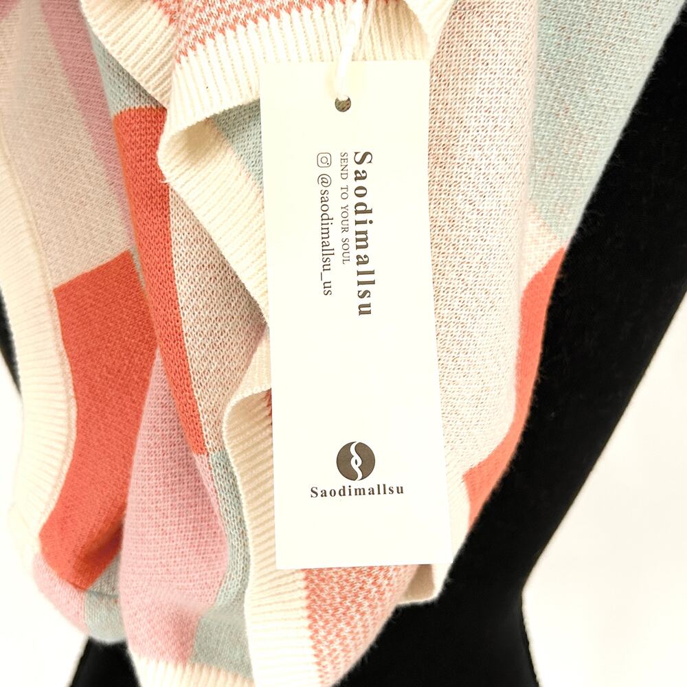 Oversized Soft Girl Checker Cap Sleeve Sweater Womens Boxy Pastel Knit Large NWT - Picture 7 of 8